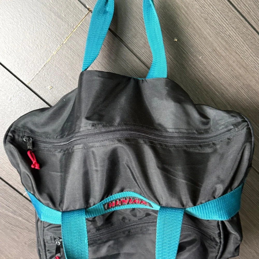 Vintage Dunlop Black Teal Nylon Duffel Gym Travel Bag Shoulder Strap 90s